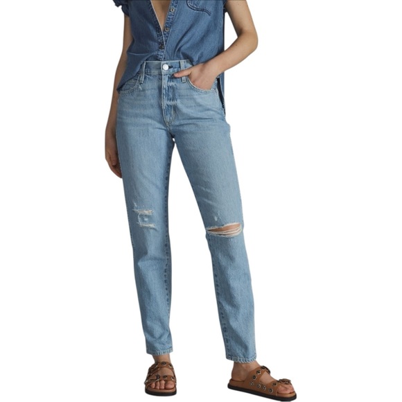 New AMO The Low Down Distressed Med Wash Straight Jeans Size 26 - Picture 2 of 11